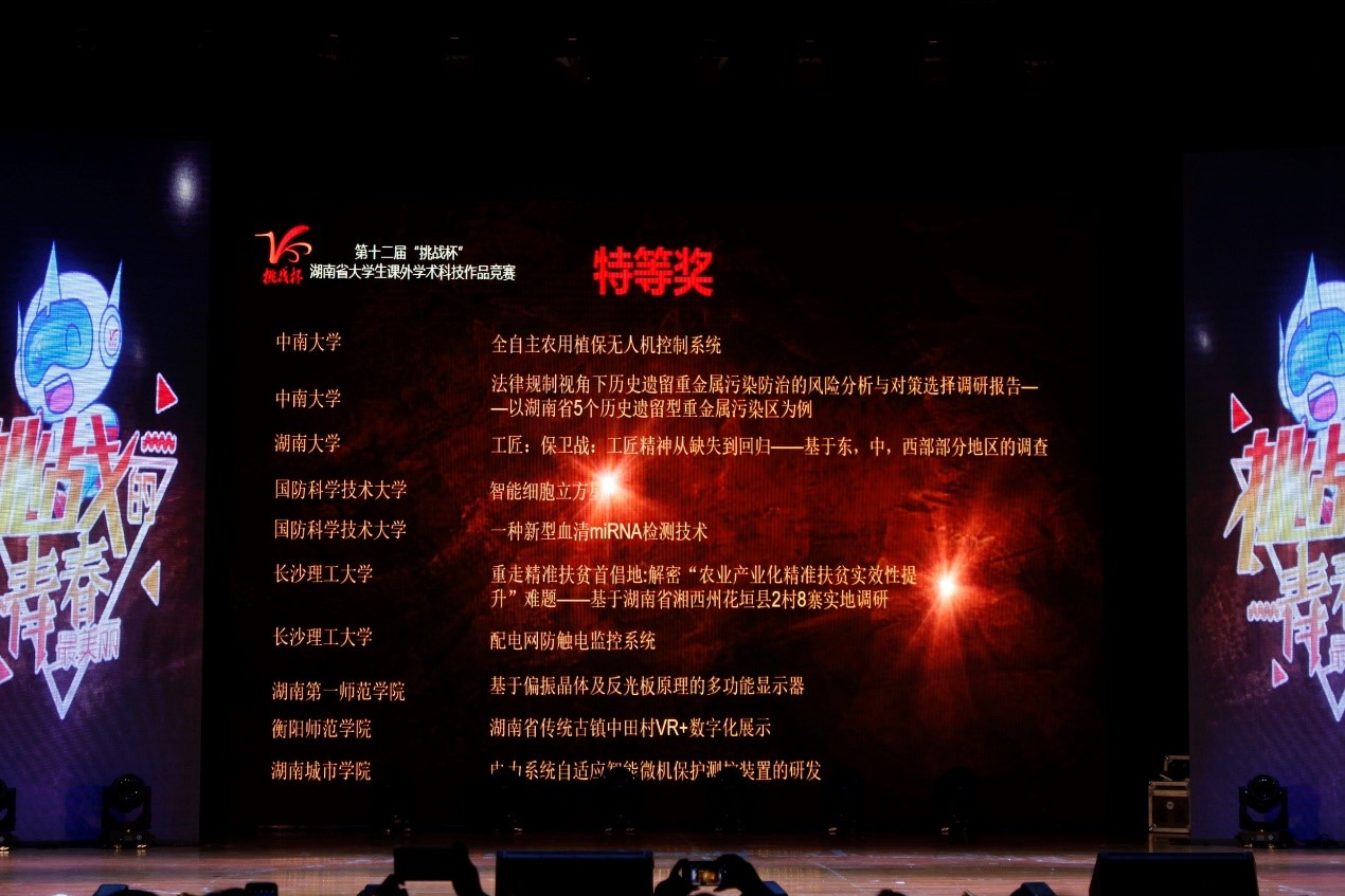 公司项目勇夺湖南省第十二届“挑战杯”特等奖 公司项目勇夺湖南省第十二届“挑战杯”特等奖